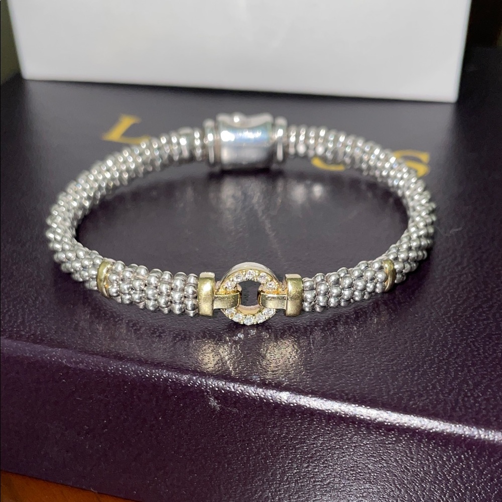 Lagos Two-Tone Diamond Circle Caviar Bracelet | 6mm